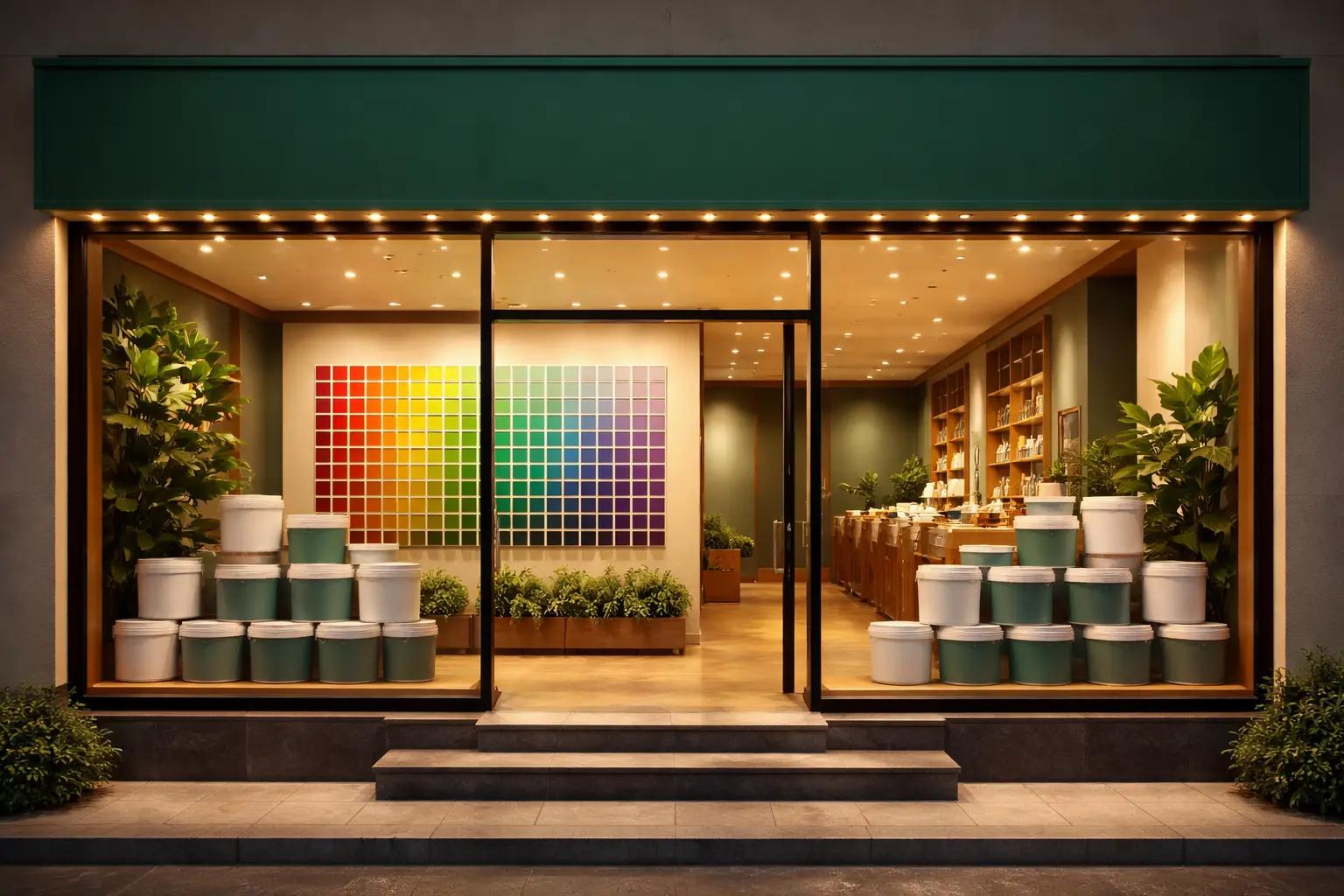 Quality Colours paint showroom storefront glowing at dusk in Ramanathapuram, Tamil Nadu
