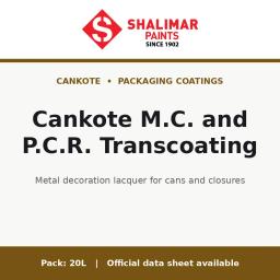 Shalimar Cankote M.C. and P.C.R. Transcoating - metal decoration lacquer for cans and closures by Shalimar Paints, 20L pack