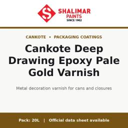 Shalimar Cankote Deep Drawing Epoxy Pale Gold Varnish - metal decoration varnish for cans and closures by Shalimar Paints, 20L pack