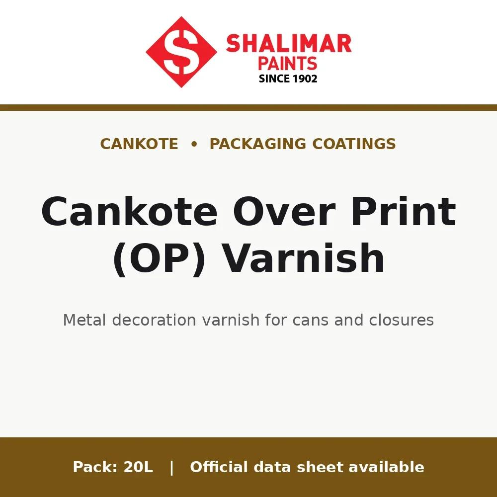 Shalimar Cankote Over Print (OP) Varnish - metal decoration varnish for cans and closures by Shalimar Paints, 20L pack