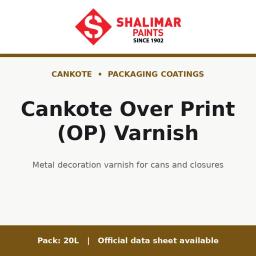 Shalimar Cankote Over Print (OP) Varnish - metal decoration varnish for cans and closures by Shalimar Paints, 20L pack