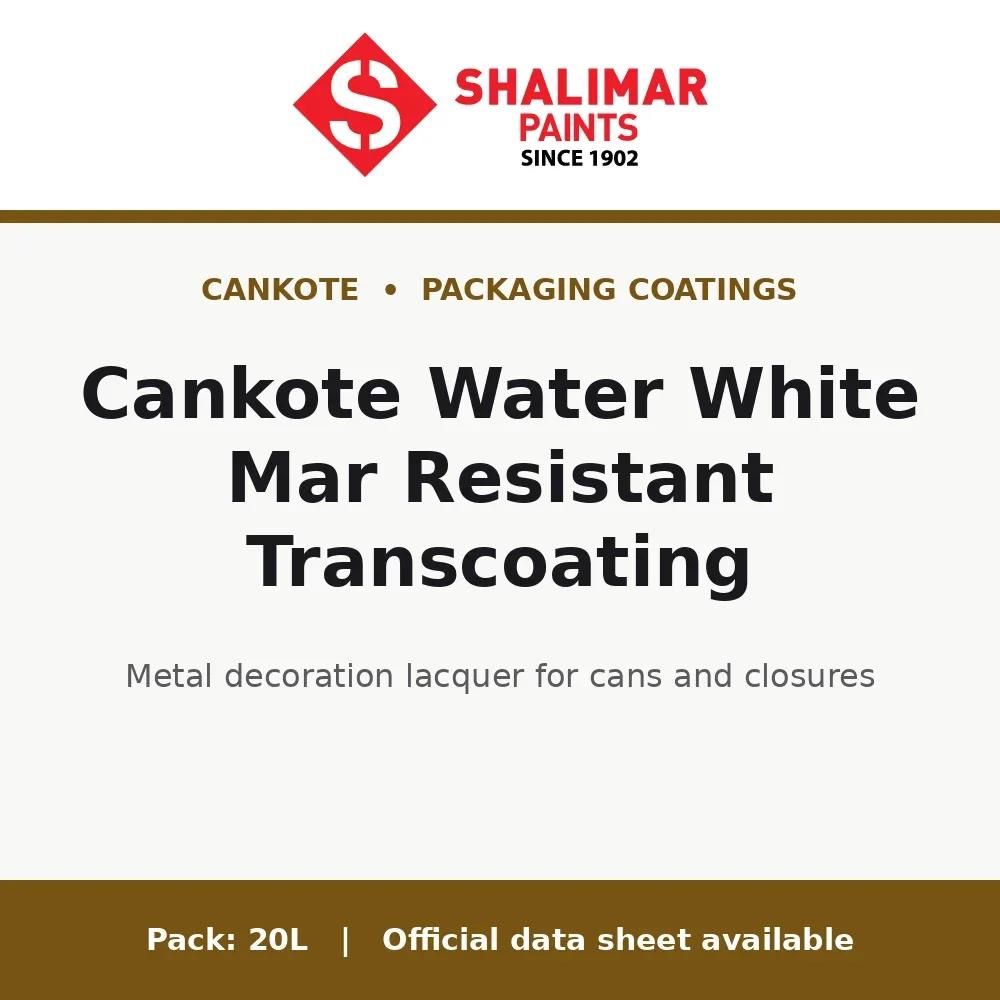 Shalimar Cankote Water White Mar Resistant Transcoating - metal decoration lacquer for cans and closures by Shalimar Paints, 20L pack