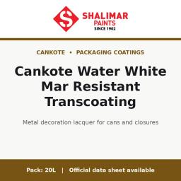 Shalimar Cankote Water White Mar Resistant Transcoating - metal decoration lacquer for cans and closures by Shalimar Paints, 20L pack