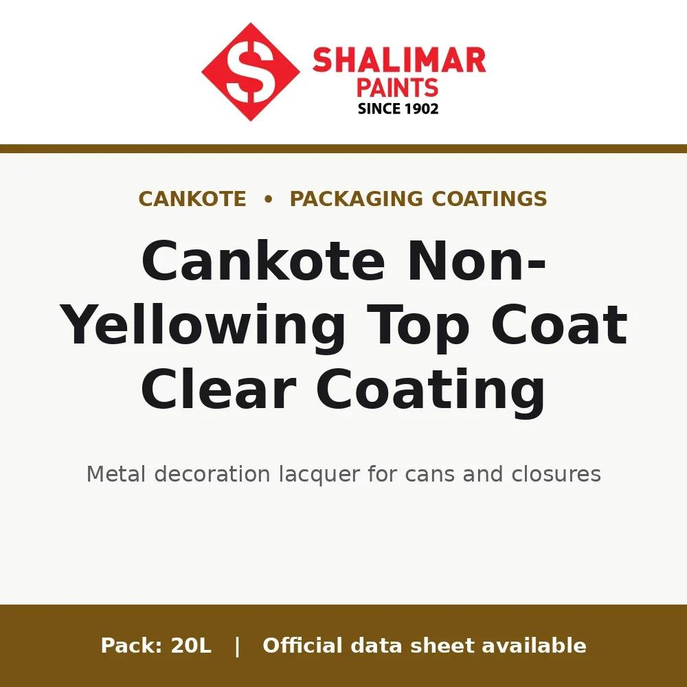 Shalimar Cankote Non-Yellowing Top Coat Clear Coating - metal decoration lacquer for cans and closures by Shalimar Paints, 20L pack