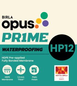 Birla Opus Prime HP12 pre-applied HDPE waterproofing membrane 1.2mm plain finish pack