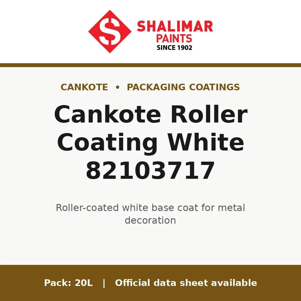 Shalimar Cankote Roller Coating White 82103717 - roller-coated white base coat for metal decoration by Shalimar Paints, 20L pack