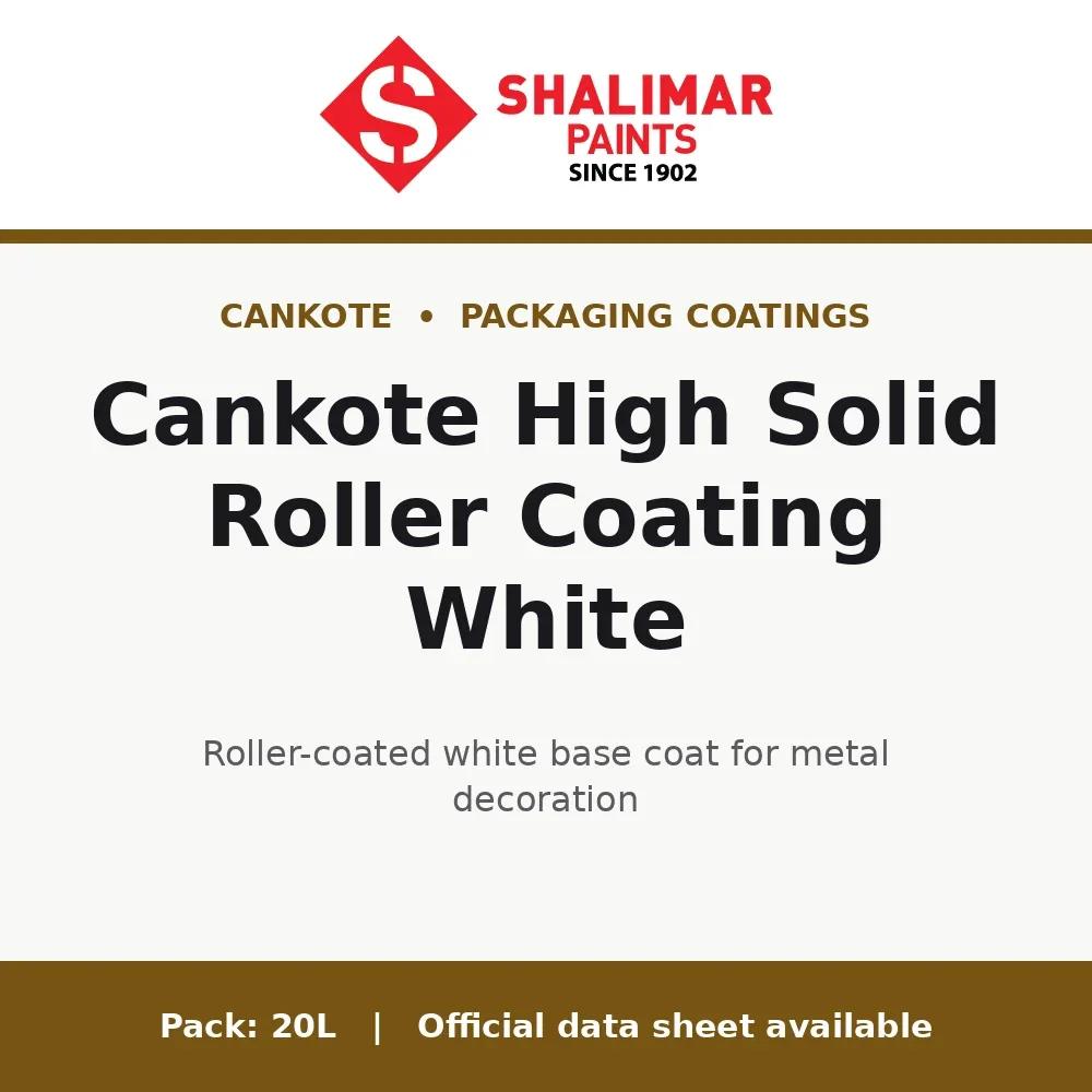 Shalimar Cankote High Solid Roller Coating White - roller-coated white base coat for metal decoration by Shalimar Paints, 20L pack