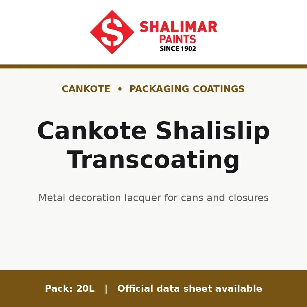Shalimar Cankote Shalislip Transcoating - metal decoration lacquer for cans and closures by Shalimar Paints, 20L pack